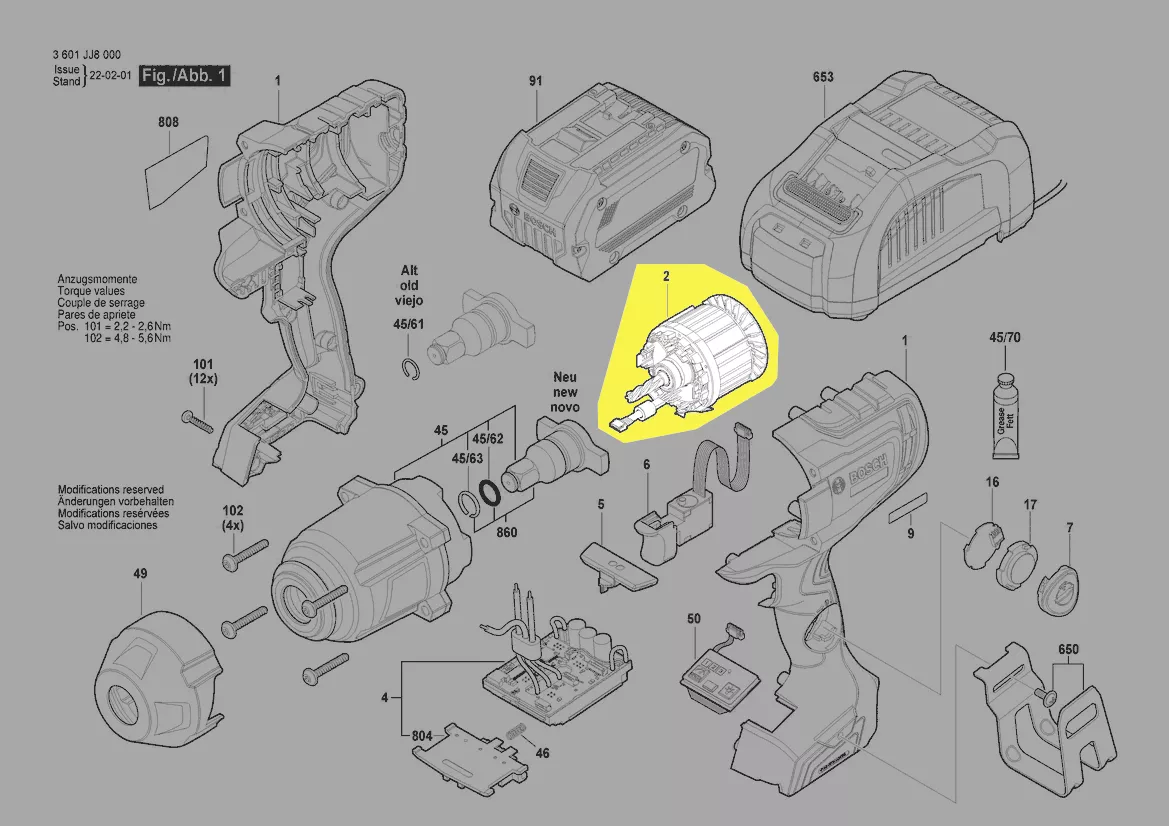 Moteur courant continu 18V réf. 1 607 022 69Z BOSCH